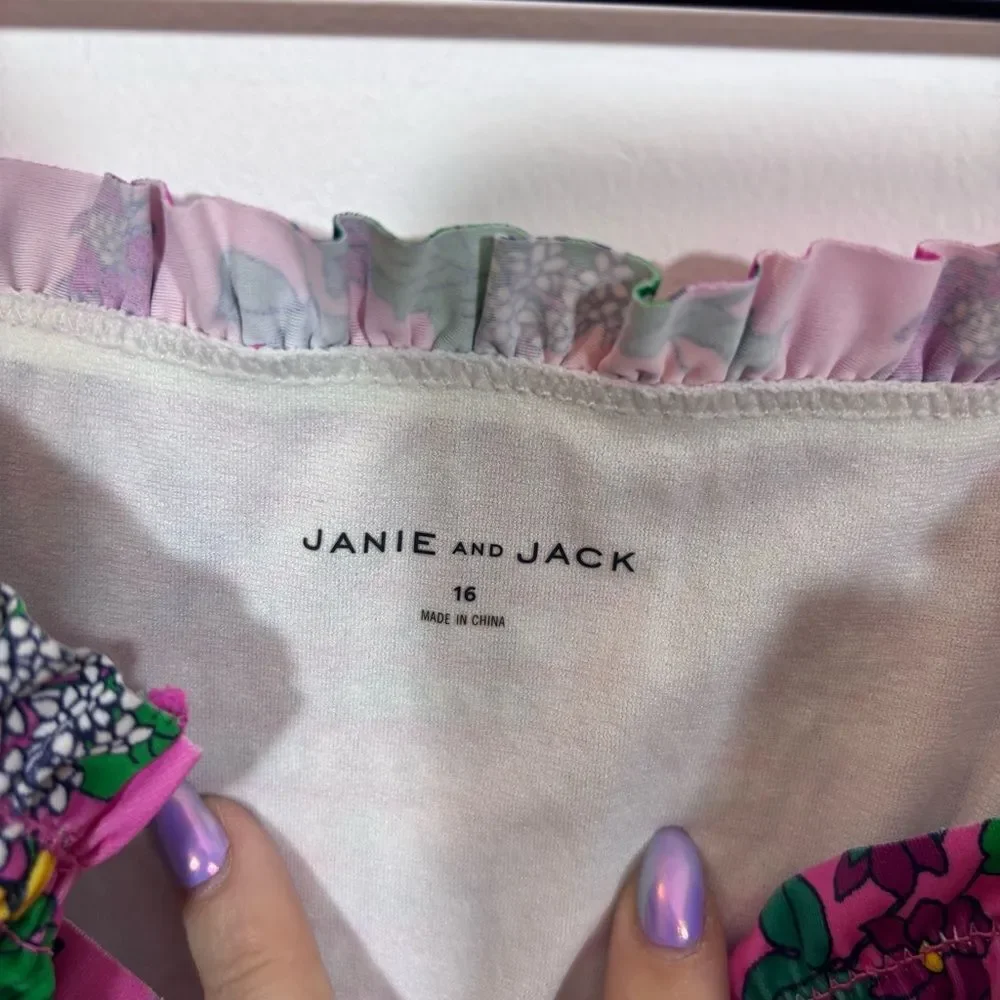 Jamie and Jack Recycled Floral Smocked Swimsuit Size 16 Phlox Pink Floral